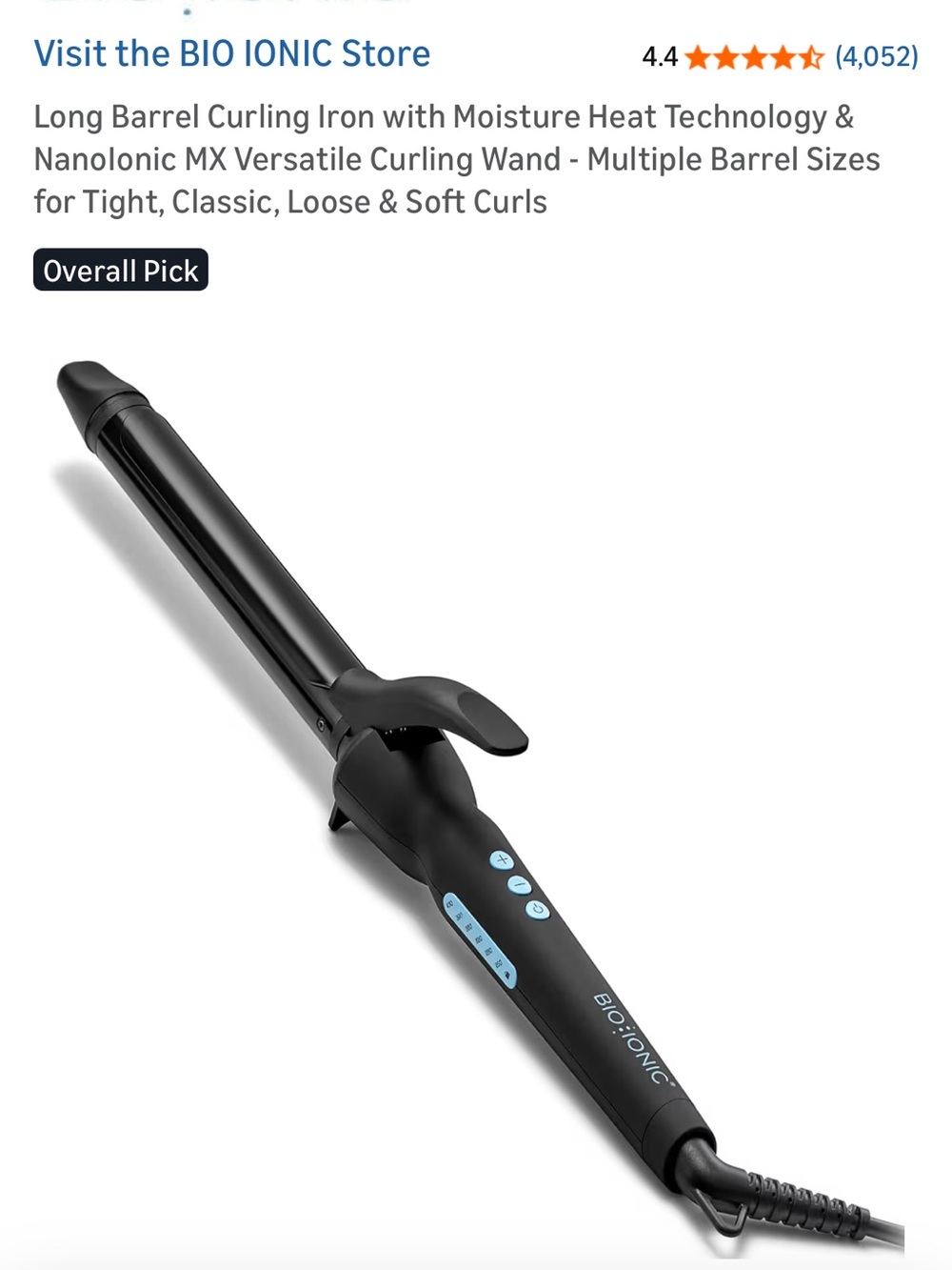 BIO IONIC Long Barrel Curling Iron - Black with Blue Accents 1 inch